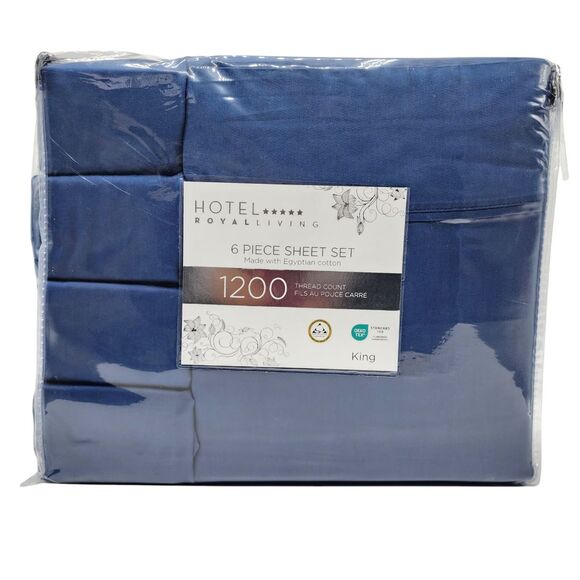 Hotel Royal Living King Navy Blue Sheet Set x6 1200 Thread Count Egyptian Cotton - Picture 6 of 8